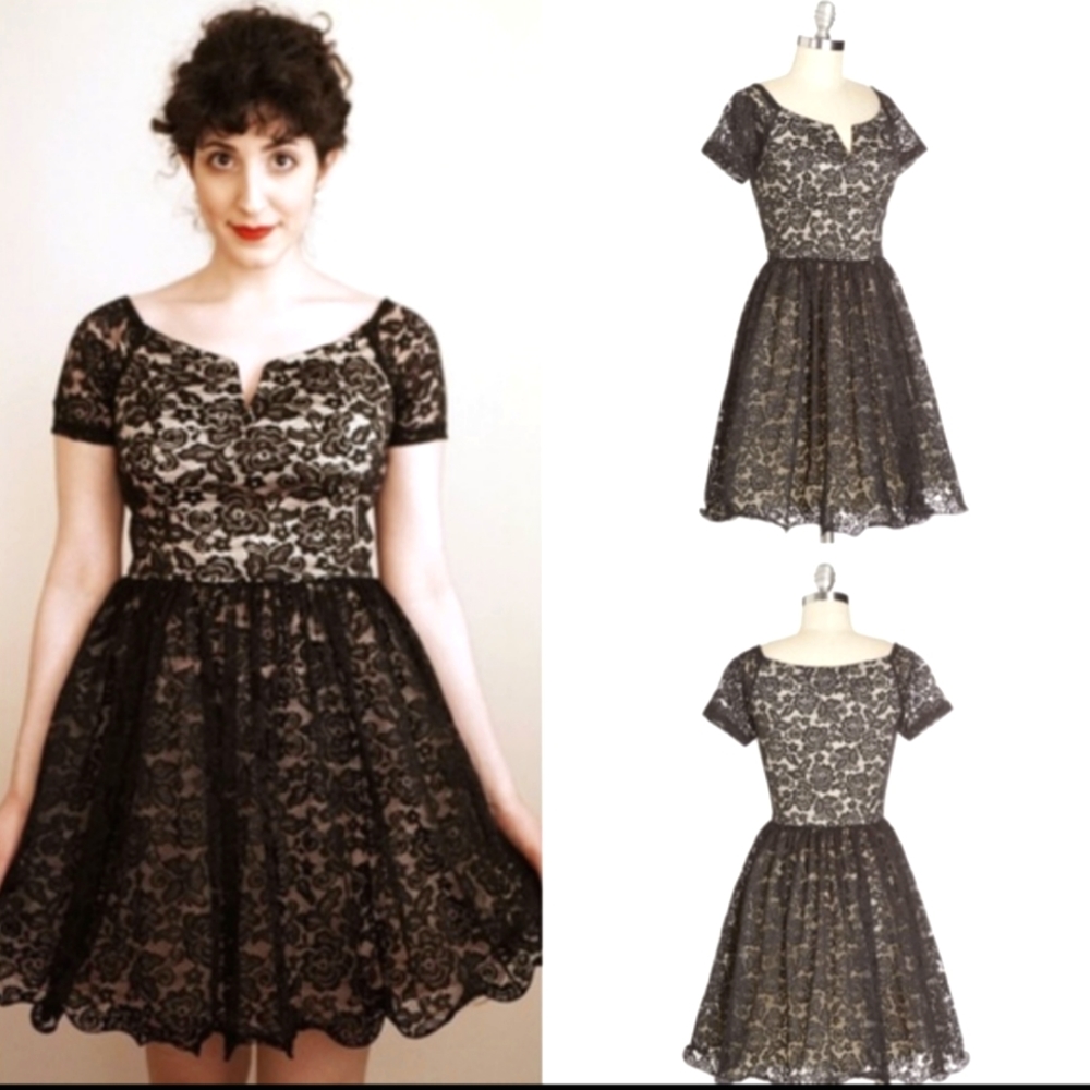 Modcloth Lace Taffeta Pouf Flare Dress